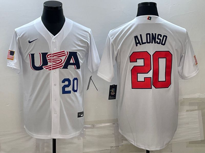 Men 2023 World Cub USA #20 Alonso White Nike MLB Jersey->more jerseys->MLB Jersey